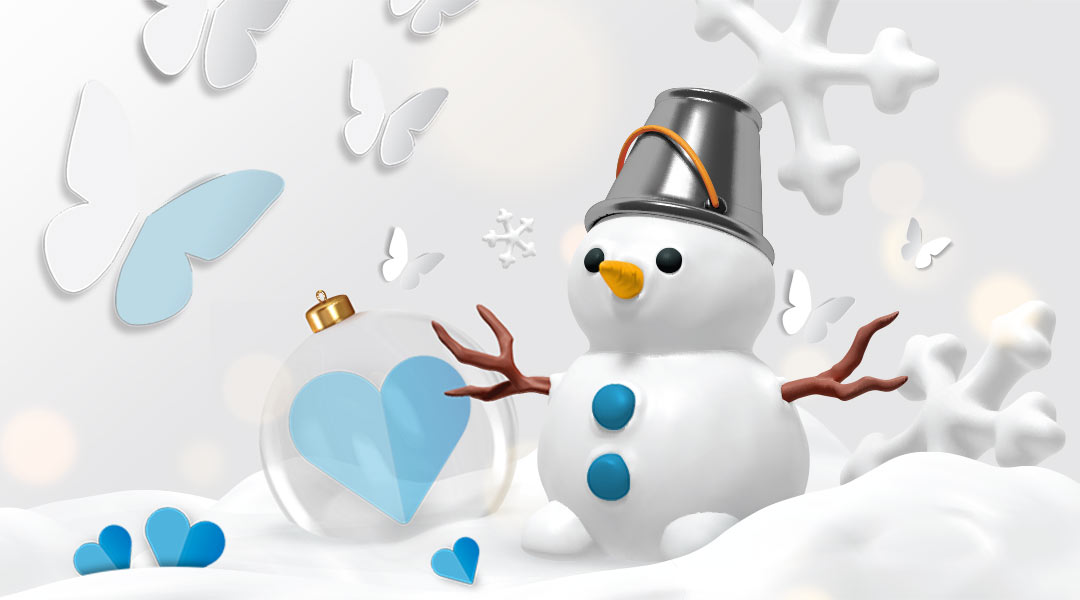 Snowman and butterflies